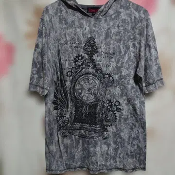 Dearart 그레이 얼룩 염색 후드 부착 T셔츠 M