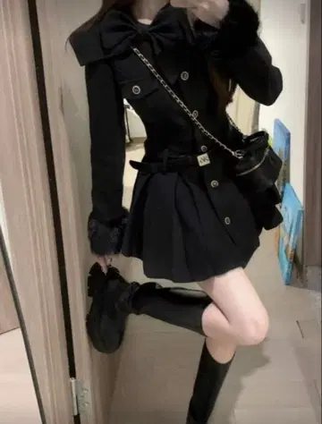 아가씨풍 핀 나비 넥타이 허리 조임 벨트 포함