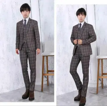 수트 남성용 재고 사이즈 M~5XL 쓰리피스 투버튼 체크 무늬