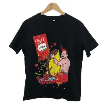 아트 티셔츠 블랙 프린트 인물 반팔 캐릭터 둥근넥 S