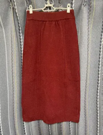 빈티지 구제 의류 레트로 스트레이트 스커트 리브 버건디 타이트 스커트