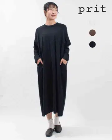 미사용 새상품 prit 프릿 40/2 천축 크루넥 맥시 원피스