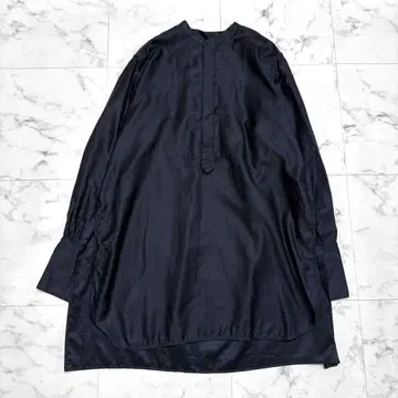 새상품급 맥피 밴드 카라 롱 셔츠 블랙 블라우스 백 개더