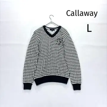 캘러웨이 니트 블루종 스니드 잭 하운드투스 패턴 네이비 L