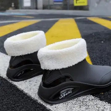 퍼 달린 레인 슈즈 블랙