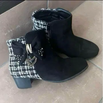 여성용 블랙 리본 포함 부츠 숏부츠 스웨이드 22cm