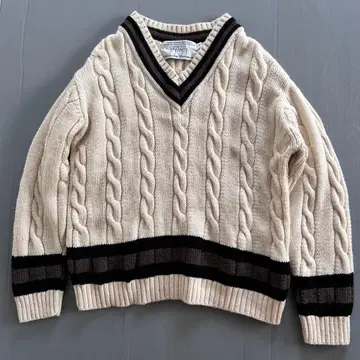 올드 더비 니트웨어 케이블 짜임 V넥 스웨터 영국제