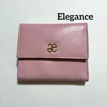 미사용 Elegance 접이식 지갑 소가죽 핑크