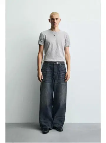 zara 배기 핏 데님 팬츠 다크 블루 W34