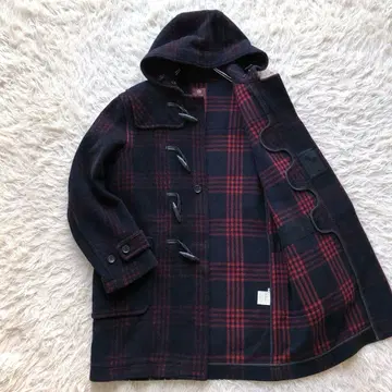 [레어 L 고급 라인] 다케오 키쿠치 더플 코트 헤링본 빨간색 택 체크