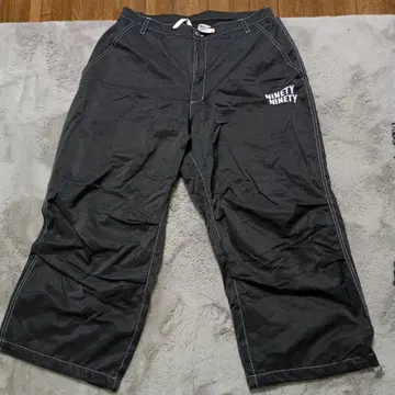 9090 나인티나인 블랙 와이드 팬츠 로고 자수