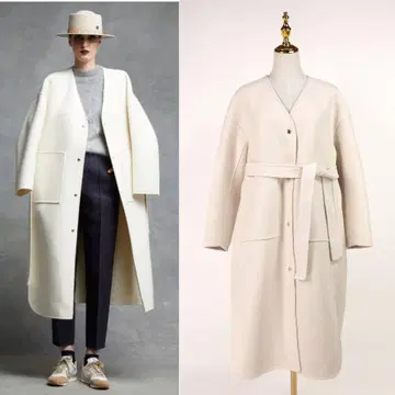 [새상품급] 드로어 리버서블 울 x 실크 노카라 벨트 코트