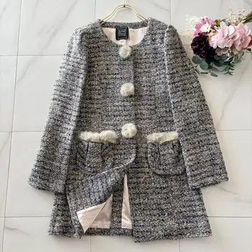 Cynthia rowley 트위드 노카라 코트 롱 자켓