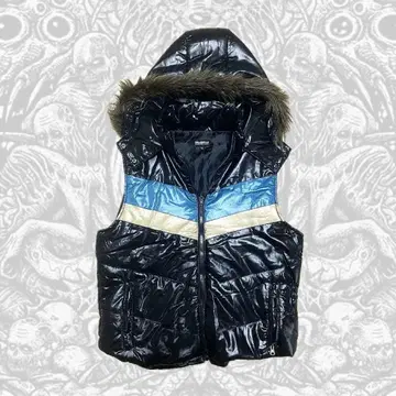 00s archive 퍼 후드 다운 베스트 Y2K 헤이세이 크롭 광택