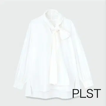PLST 코튼 실크 보타이 블라우스 화이트 긴팔 블라우스 플라스테 M