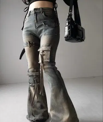 me+em select 벨티드 아웃 포켓 빈티지 플레어 데님 S