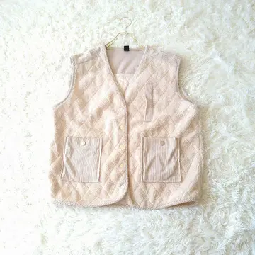 따뜻한 보아 퀼팅 베스트 XL 포켓 있음 베이지