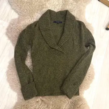 MACPHEE 올리브 그린 니트 스웨터 울 사이즈 1 V넥
