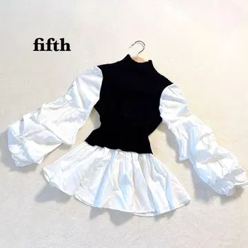 핍스 니트 베스트풍 셔츠 프릴 슬리브 화이트 블랙 긴팔 면 혼방