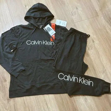 캘빈 클라인 블랙 후드 부착 후드티 셋업
