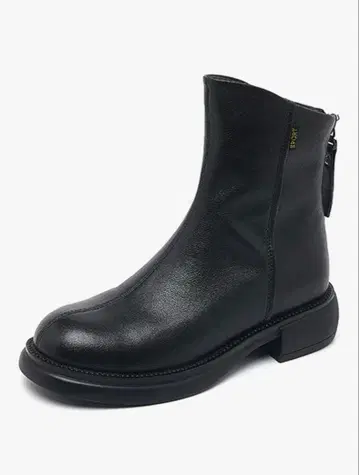 블랙 가죽 지퍼 부츠 낮은 힐