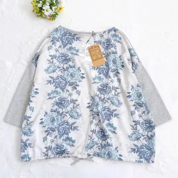 [ 새상품 ] BEARDSLEY 꽃무늬 도킹 상의 화이트 블루 그레이 F