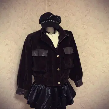 레어 헤이세이 갸루 다크 브라운 코듀로이 자켓 Y2K 그런지