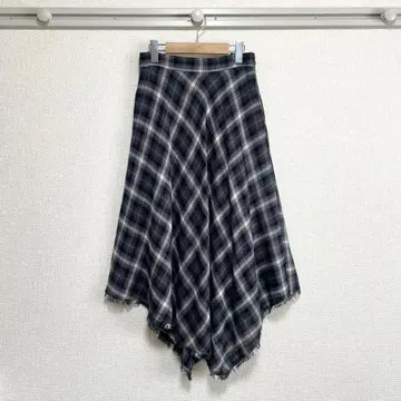 로리즈팜 체크 플레어 스커트 아지메 밑단 프린지 레이어드