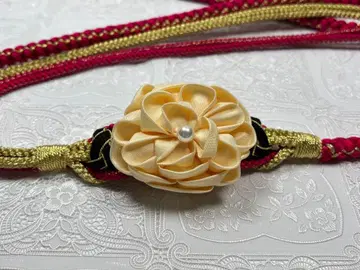 b-185 순수 실크 허리띠 평조 후리소데 성인식 오다마키 펄 꽃 장식