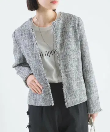 팬시 트위드 노카라 자켓 piccin L 세레모니