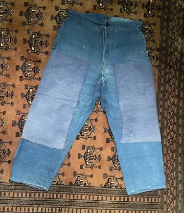 1930s 프랑스 빈티지 인디고 린넨 패치워크 팬츠