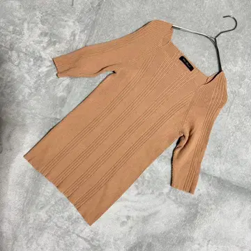 URBAN RESEARCH 리브 니트 스퀘어 넥 7부 소매 브라운