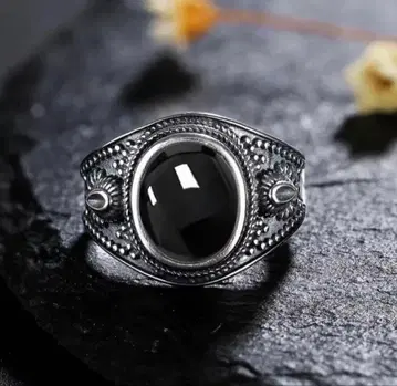 스털링 실버 925 빈티지 블랙 오닉스 카보숑컷