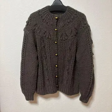 손뜨개질 브라운 뜨개질 디자인 긴팔 가디건 편물 핸드메이드 밧줄
