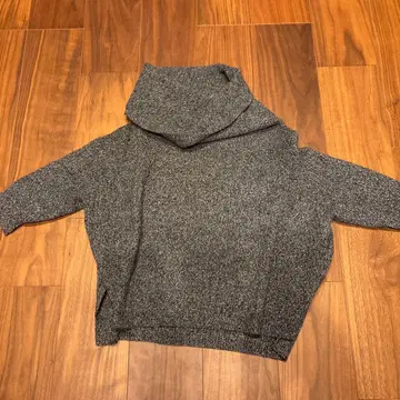 MACPREE 그레이 하이넥 오부 소매 스웨터