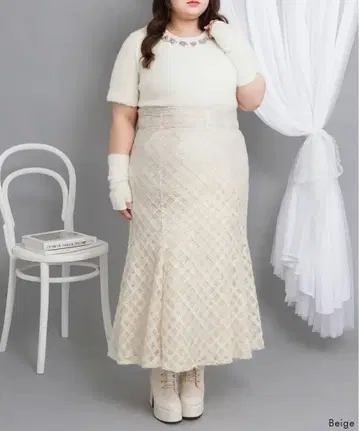 dear my love rose 라메 트위드 체크 머메이드 스커트