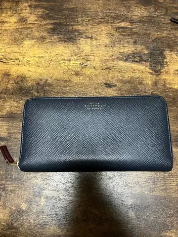 SMYTHSON 장지갑 가죽 지퍼 퍼스 L 네이비