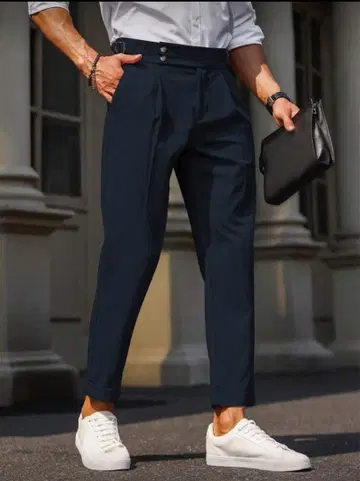 네이비 벨트리스 슬랙스