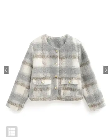 체크 무늬 샤기 자켓