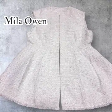 미라 오웬 트위드 베스트 페플럼 프린지 노카라