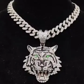 호랑이 머리 펜던트 실버 컬러 50.8cm 목걸이