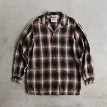 50s 스트라디바리 옴브레 샤도 체크 긴팔 셔츠 레이온 M 빈티지