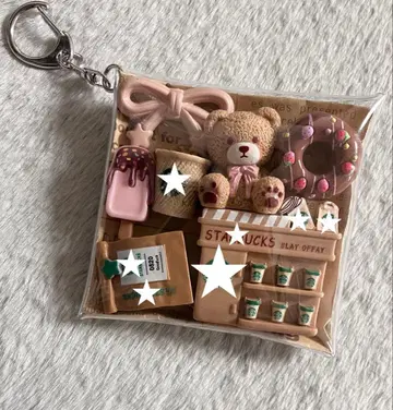 가챠 파우치 [ 핑크 리본 곰돌이 카페 브라운 계열 ]