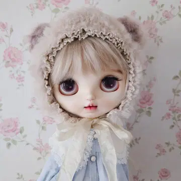 네오 브라이스 네오 아이시 인형용 베이지색 복슬복슬 곰 귀 모자 1개