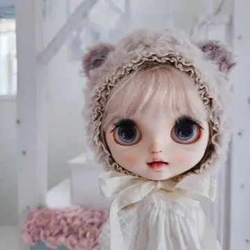 네오 브라이스 네오 아이시 인형용 베이지 복슬복슬 곰 귀 모자 1개