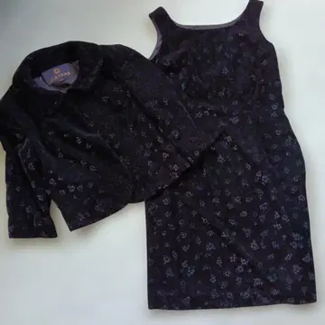 클레이사스 블랙 벨벳 원피스와 겉옷 세트 꽃무늬 포멀 M