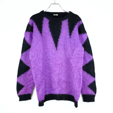 1980s 빈티지 디자인 모헤어 니트 스웨터 보라색 블랙 구제 의류