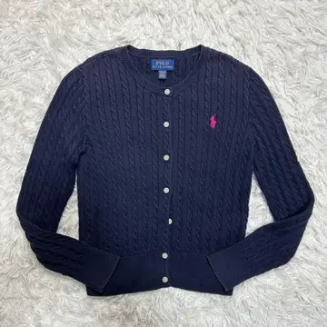 미사용급 폴로 랄프로렌 케이블 니트 가디건 네이비 핑크