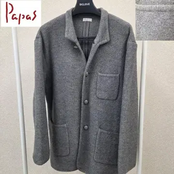 Papas 멜톤 울 커버올 그레이 천연 가죽 싸개 버튼