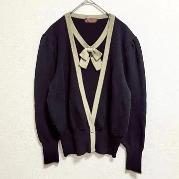 어반 크리드 니트 스웨터 모 100% 블랙 상의 리본 프론트 오픈